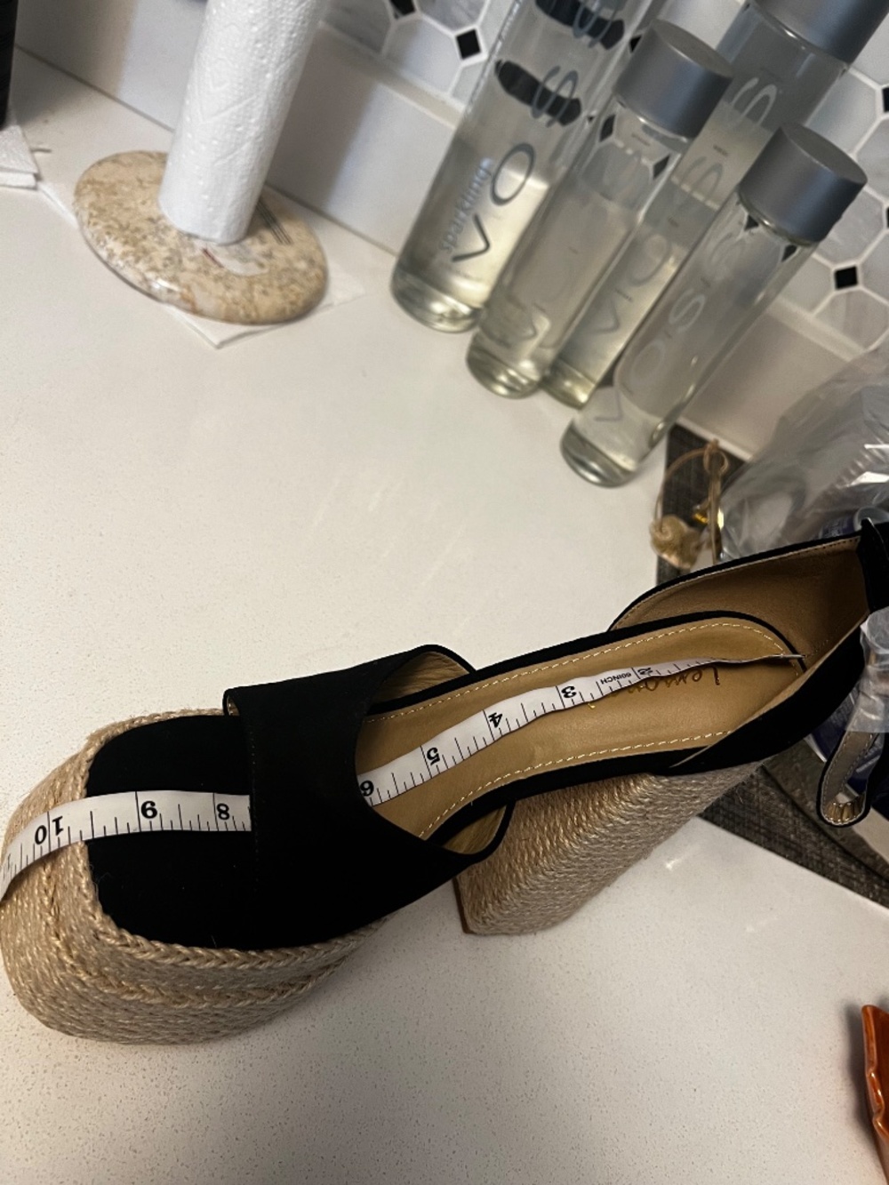 NEW🔥 Black Open Toe Raffia Double Platform Chunky Block Heel Sandal Ankle Strap - Picture 5 of 6
